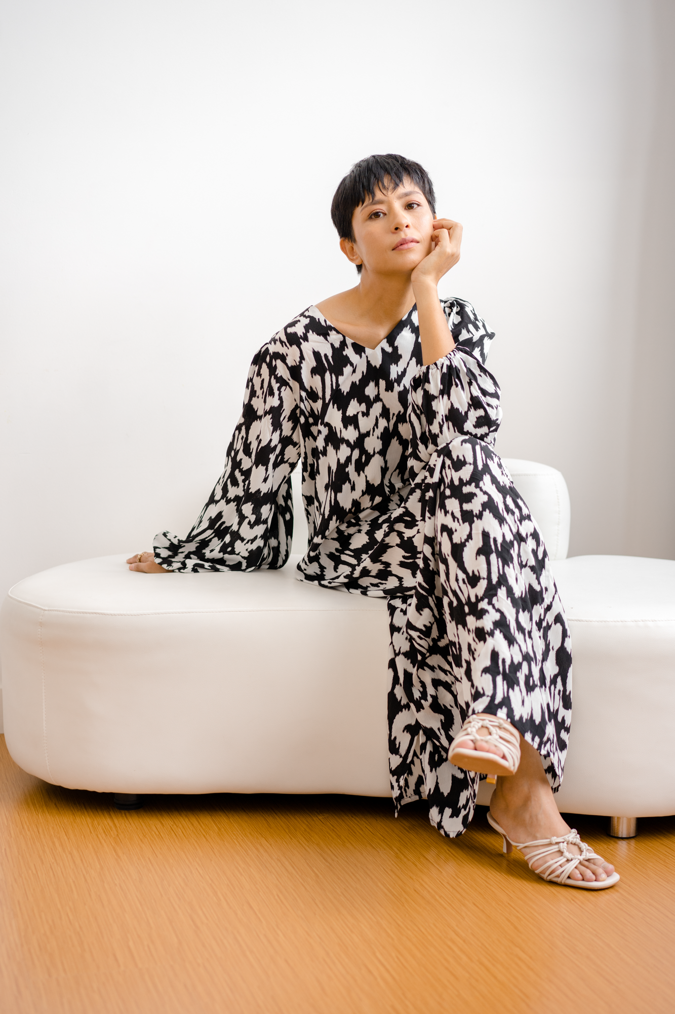 Kitsu Printed Dress in Black/White