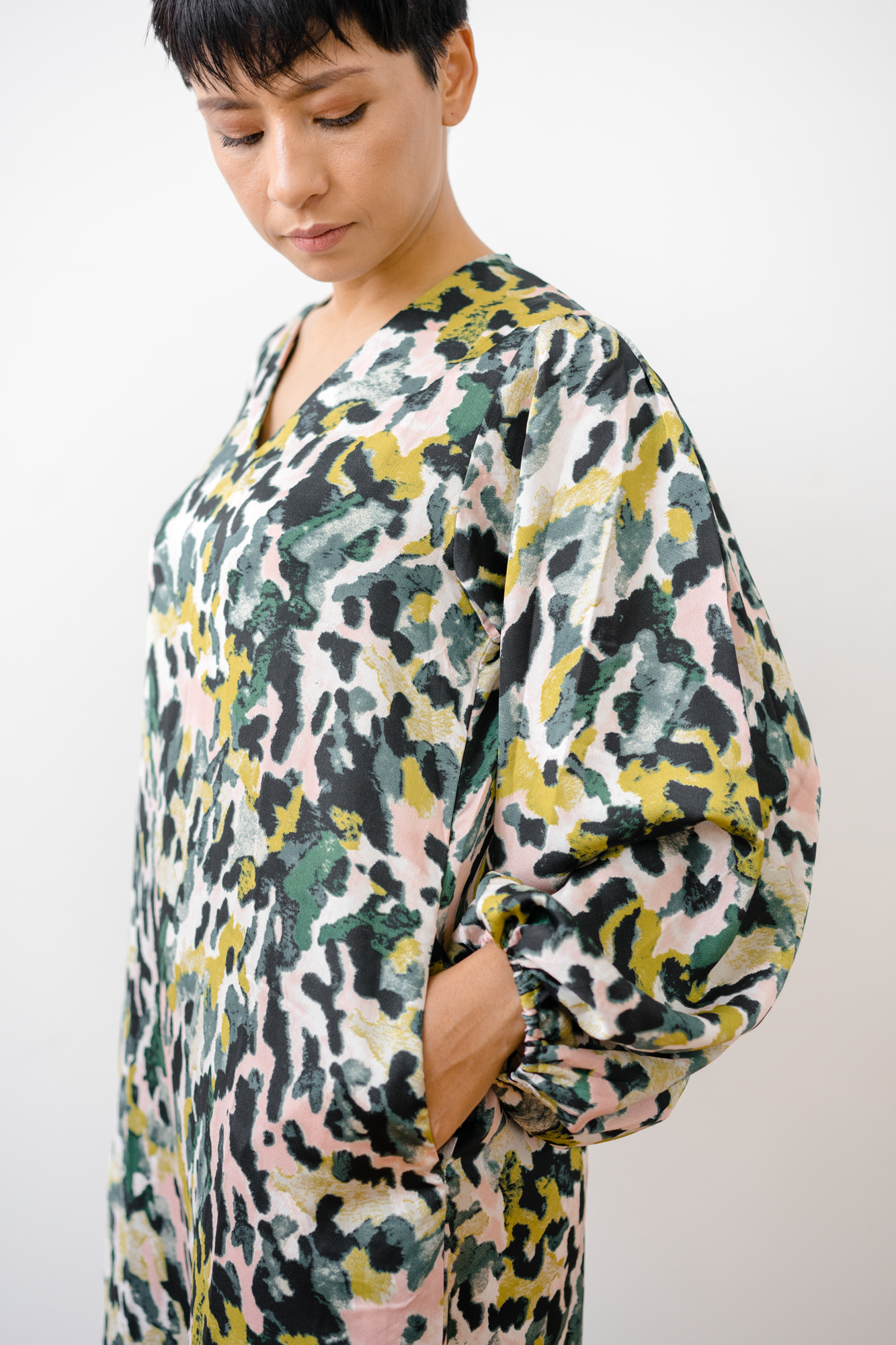 Kitsu Printed Dress in Yellow/Green