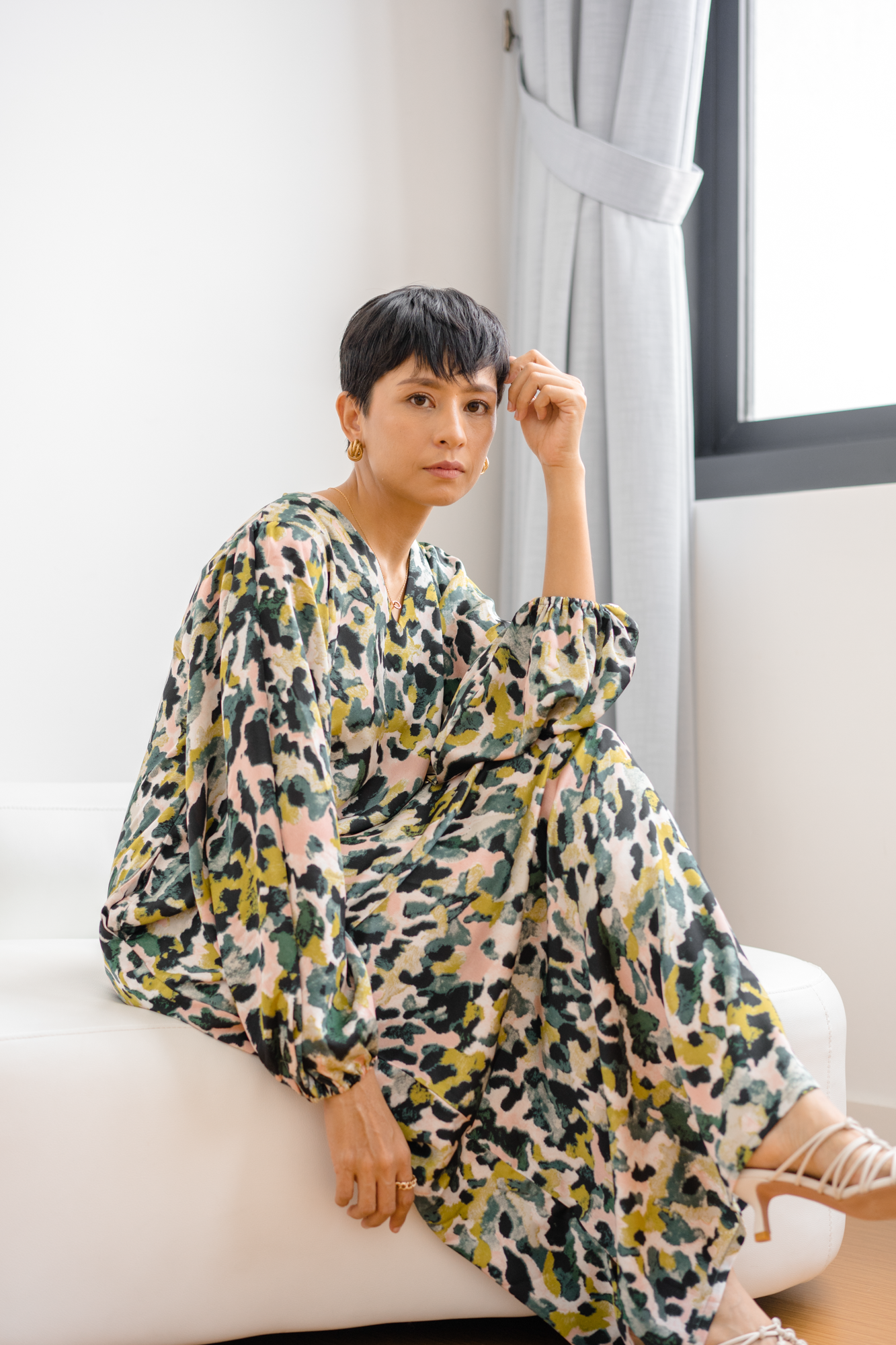 Kitsu Printed Dress in Yellow/Green