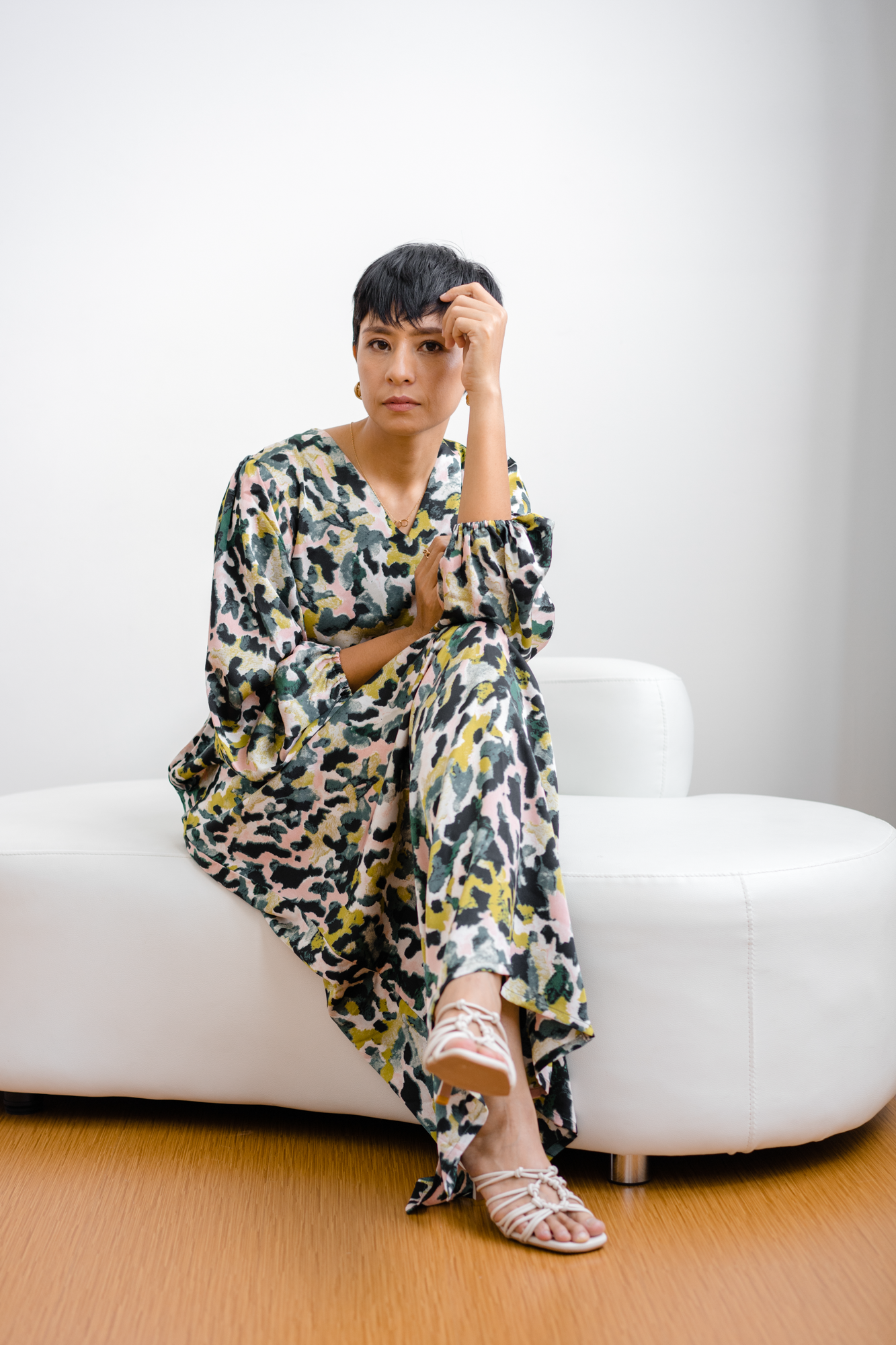 Kitsu Printed Dress in Yellow/Green