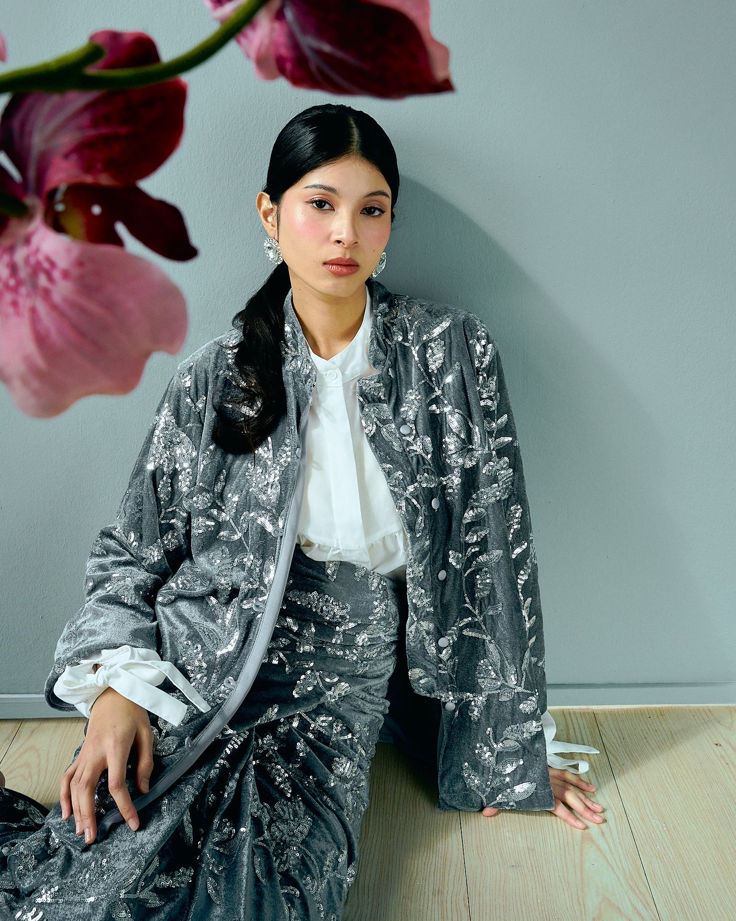 ZIYA Silver Sequin Velvet Set