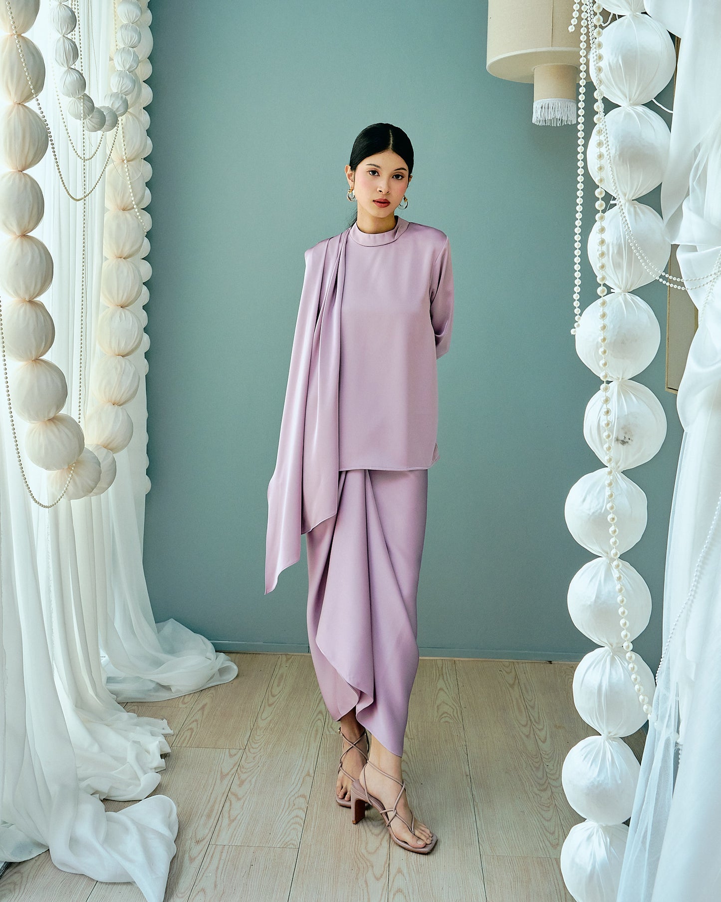 SASKIA Satin Drape Set in Lilac