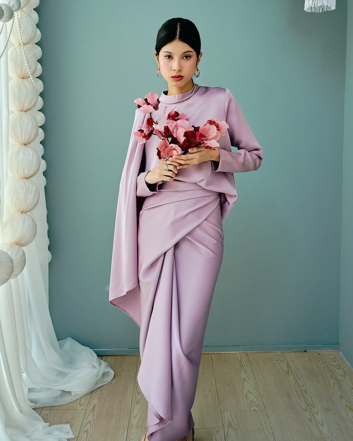 SASKIA Satin Drape Set in Lilac