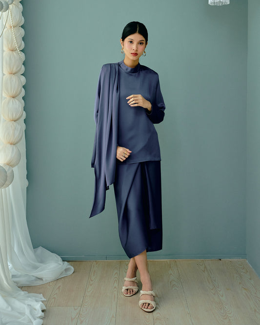 SASKIA Satin Drape Set in Blue