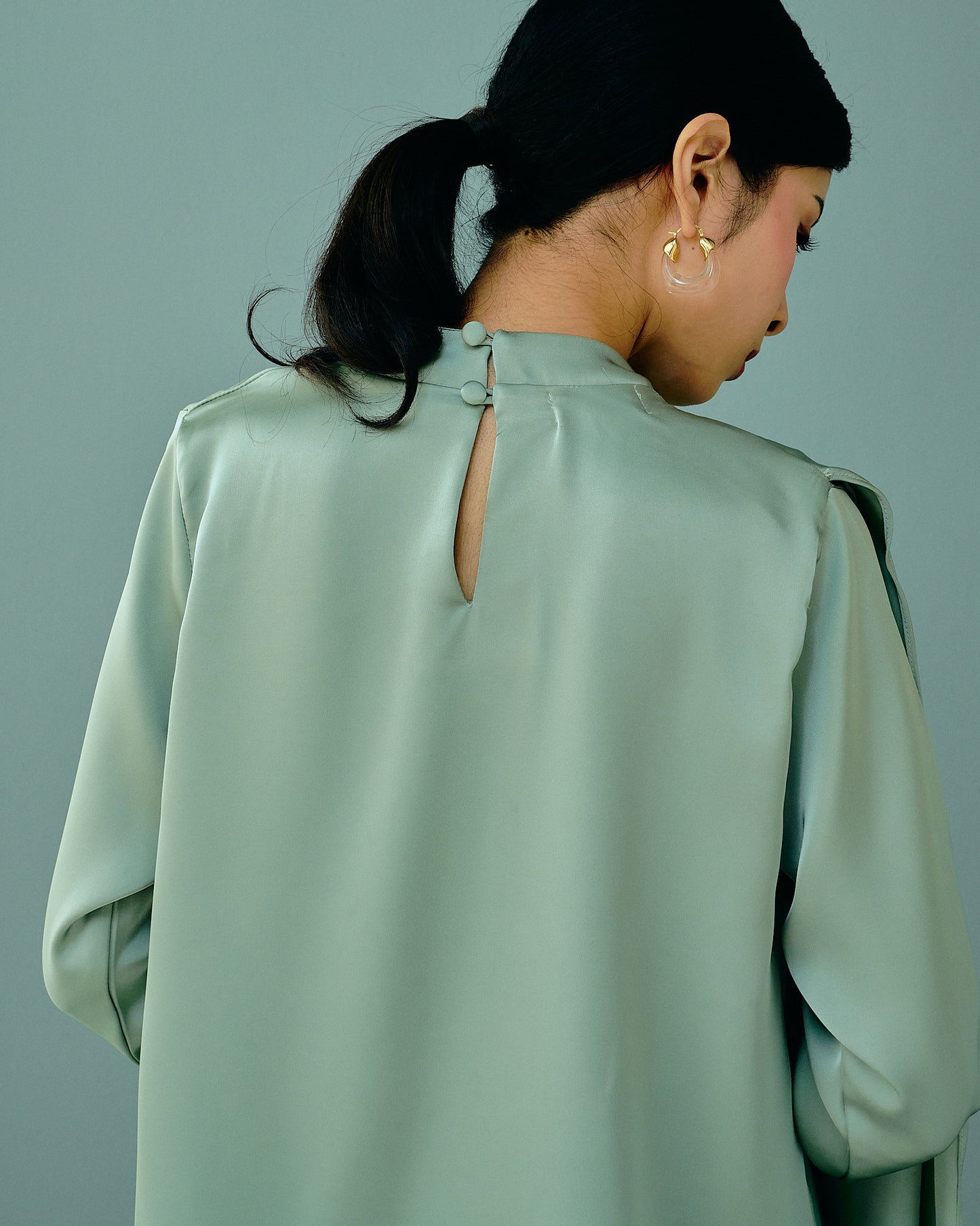 SASKIA Satin Drape Set in Sage Green