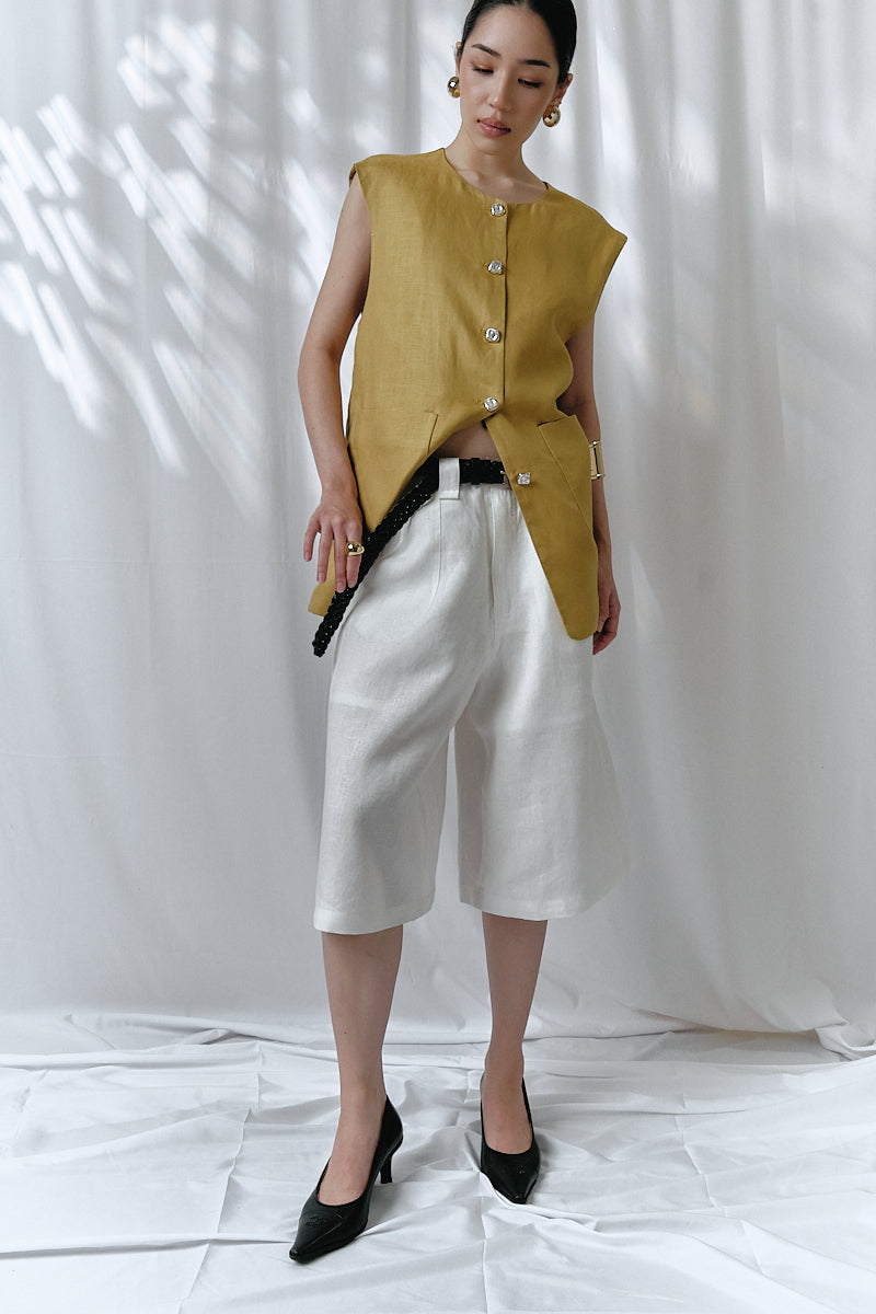 Keena Linen Jorts in White