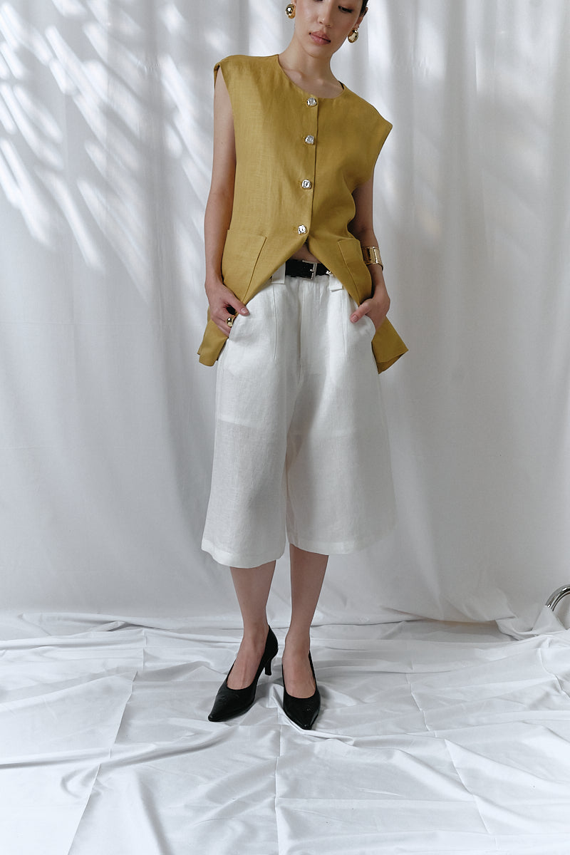 Keena Linen Jorts in White