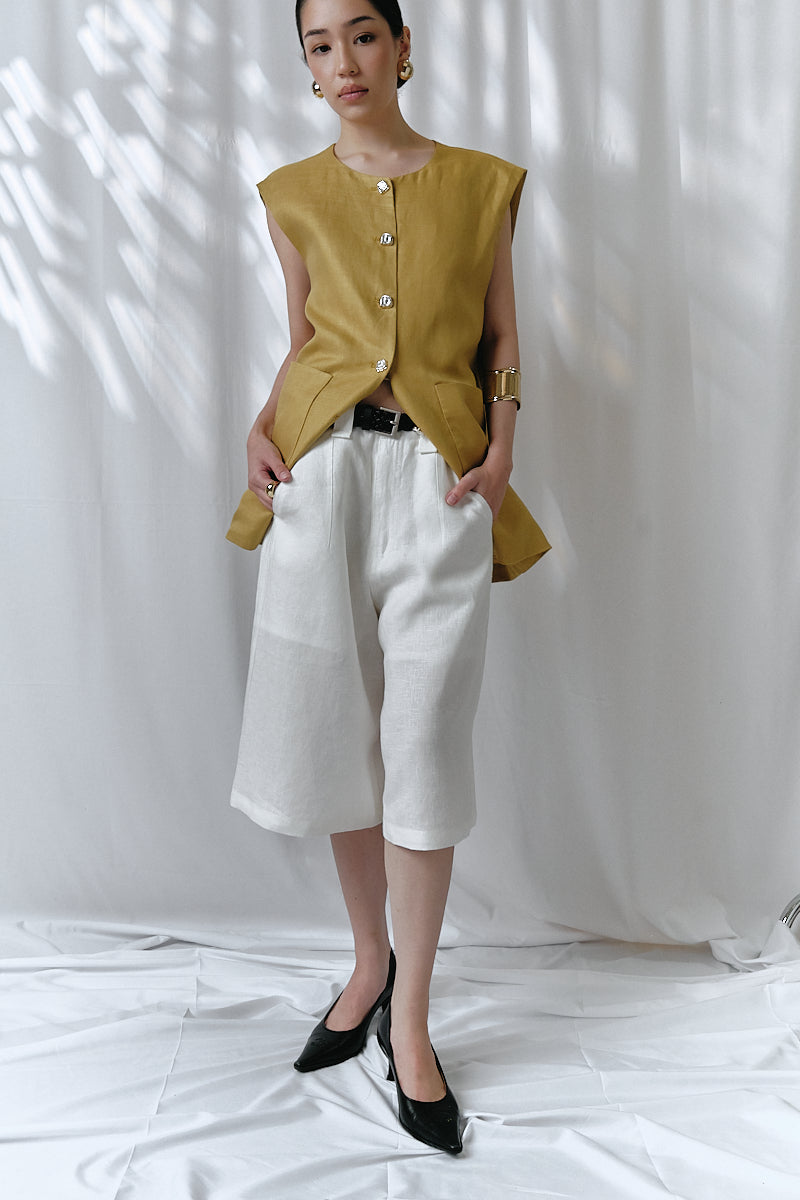 Keena Linen Jorts in White