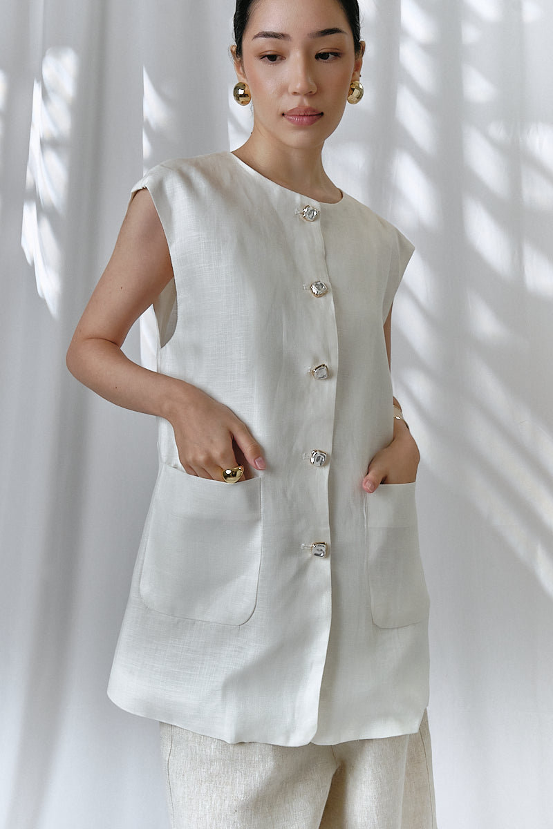Sora Linen Vest in White