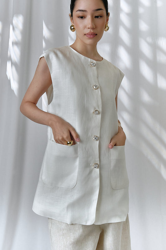 Sora Linen Vest in White