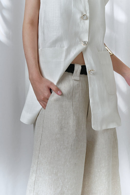 Keena Linen Jorts in Sand