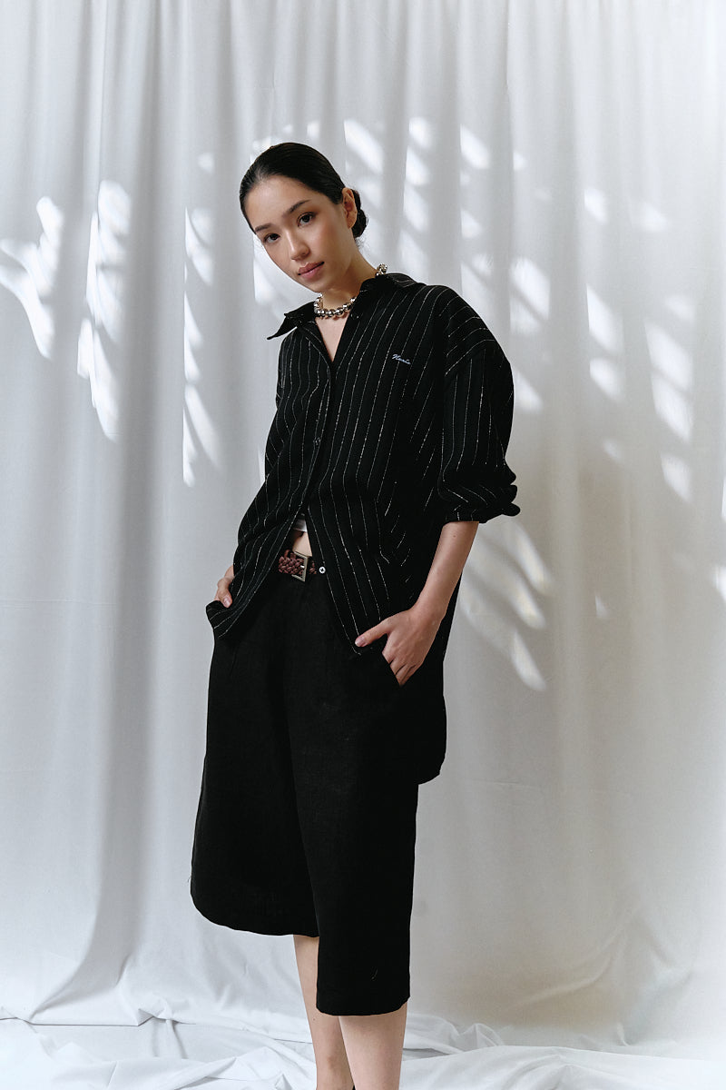 Keena Linen Jorts in Black
