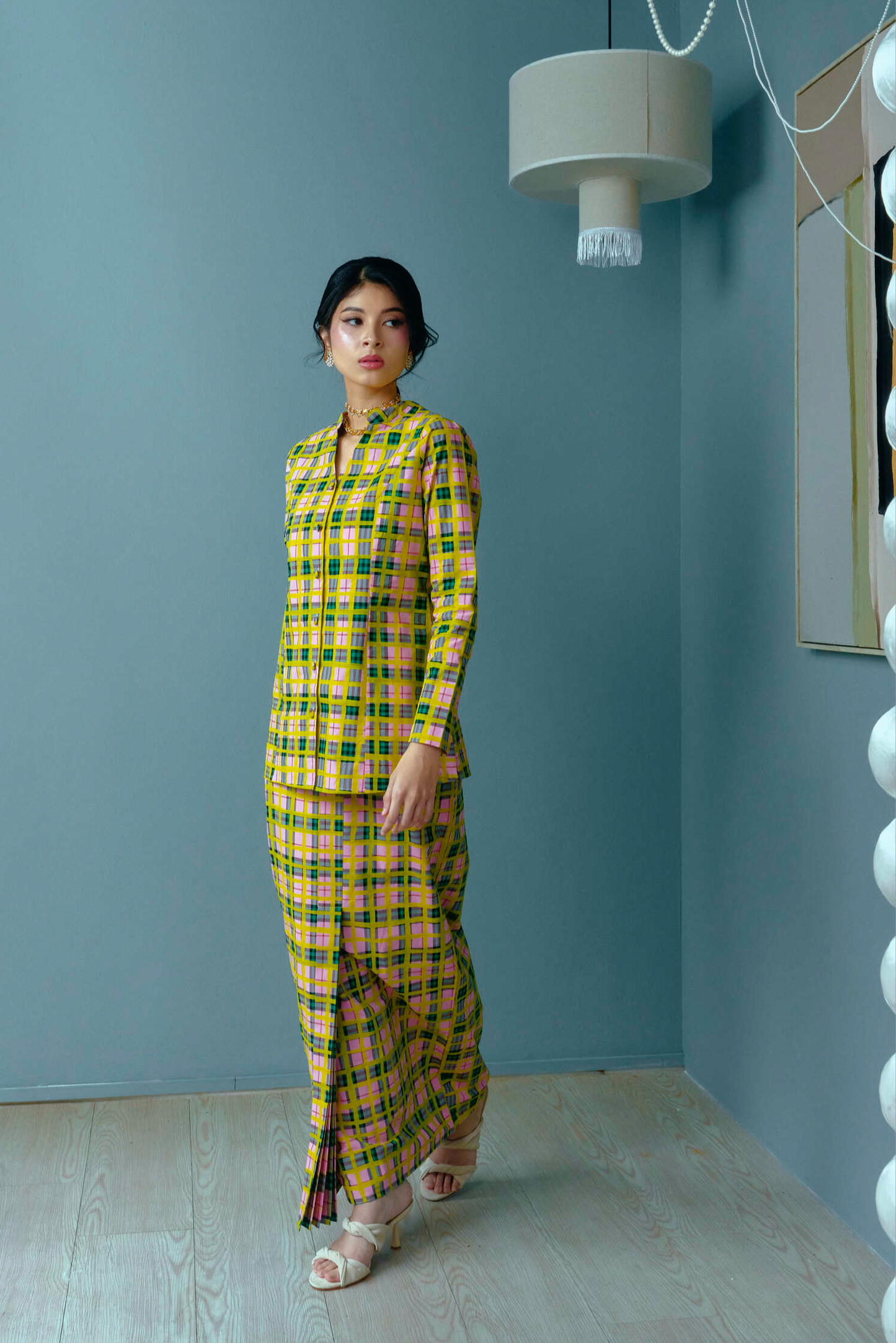 SADIA Checkered Kebaya Set in Neon