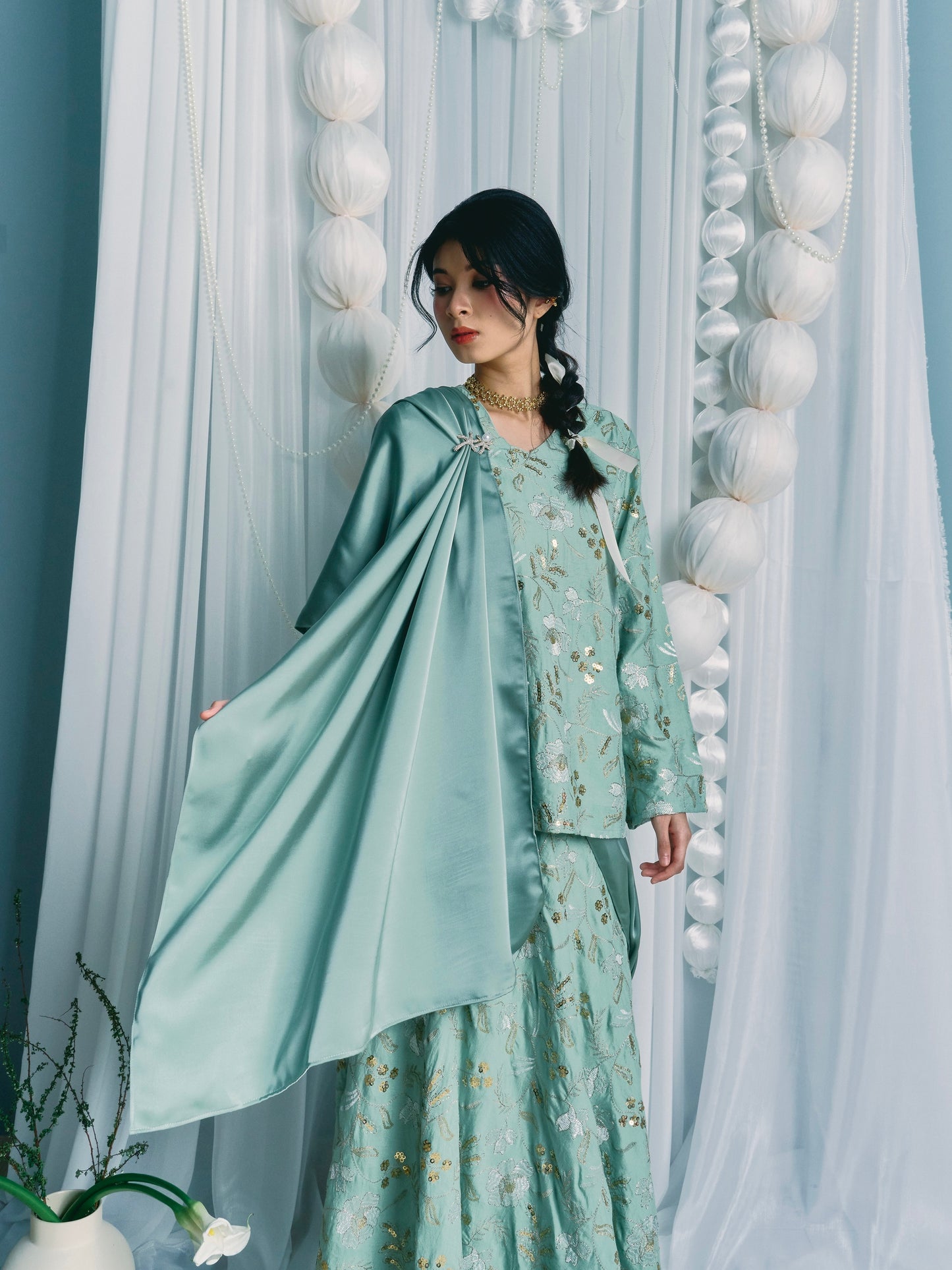 AANYA Lengha Set in Sage Green