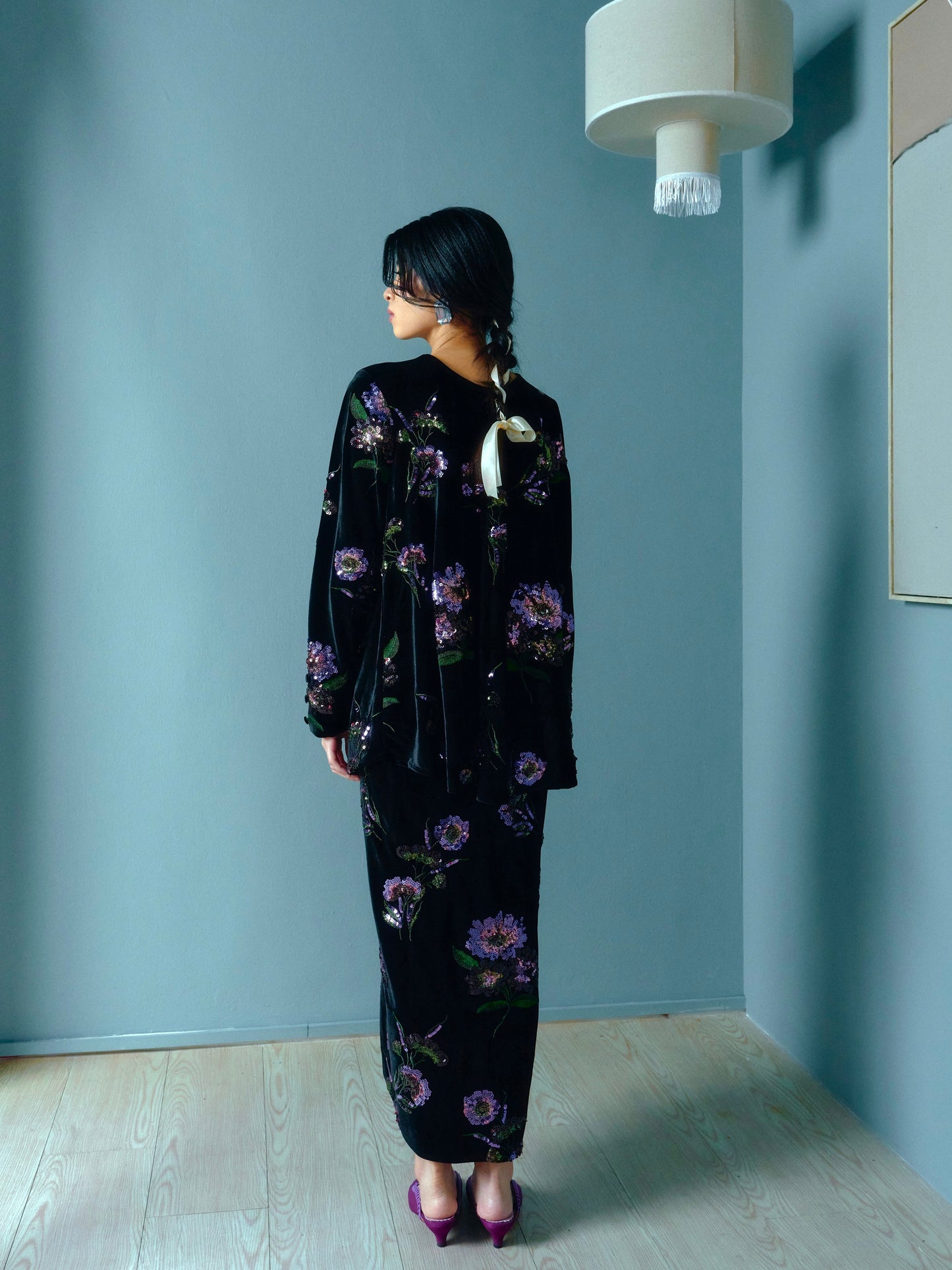KEYA Velvet Sequin Set in Black