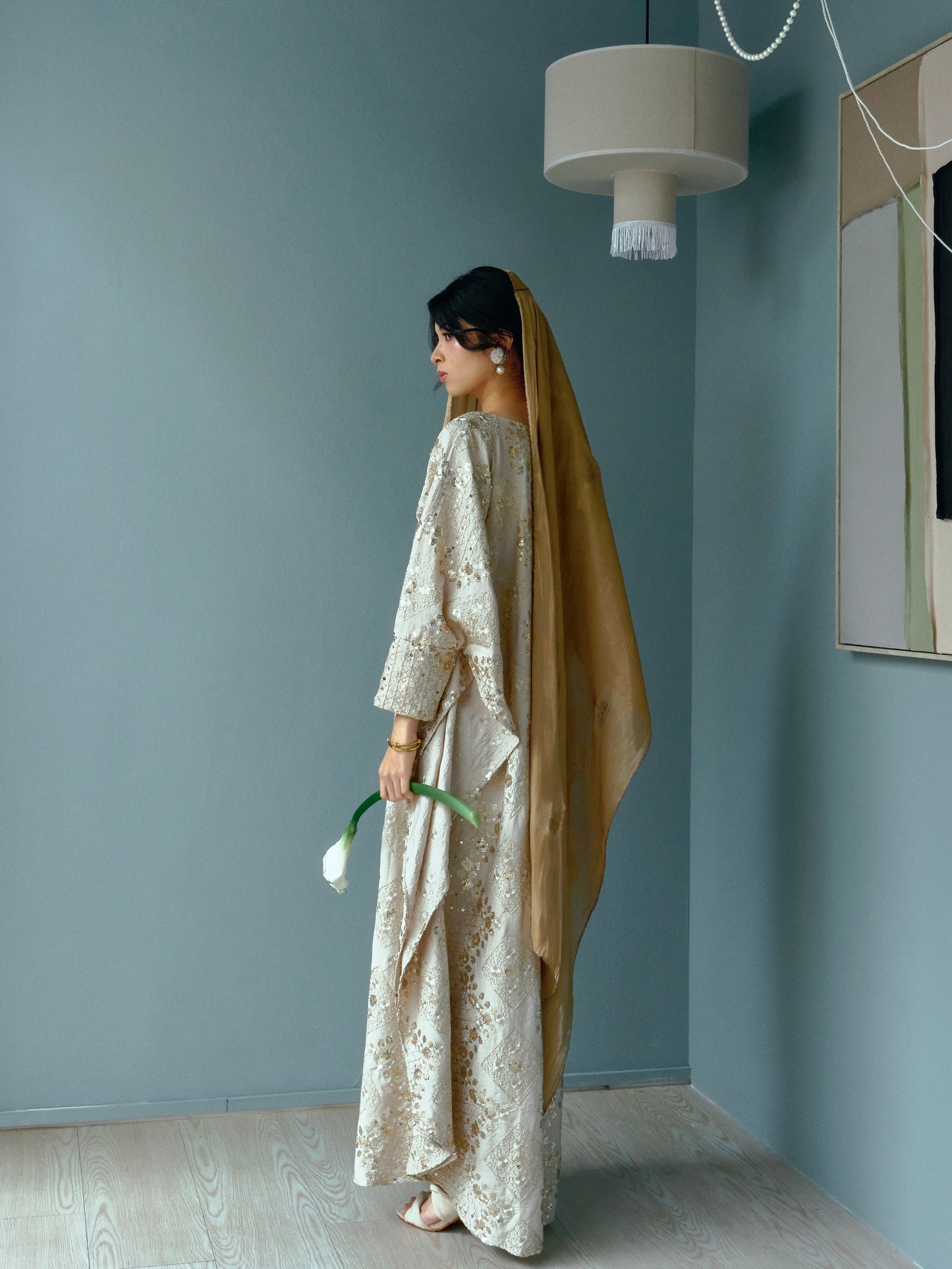 ISHA Beaded Kaftan in Nude Gold