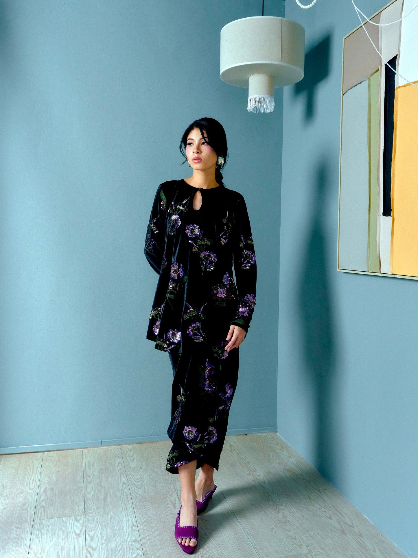 KEYA Velvet Sequin Set in Black