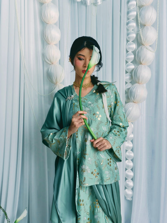 AANYA Lengha Set in Sage Green