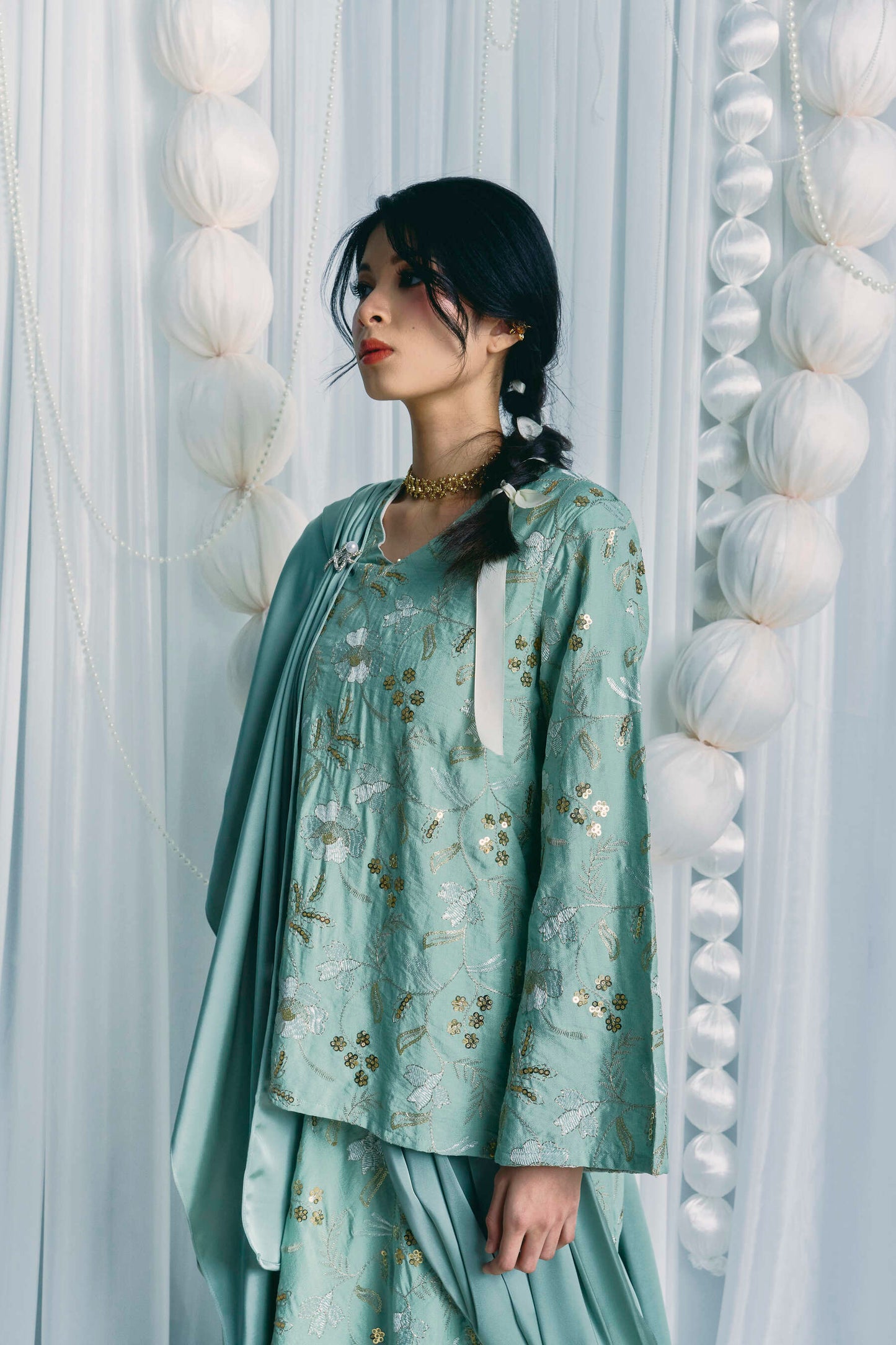 AANYA Lengha Set in Sage Green