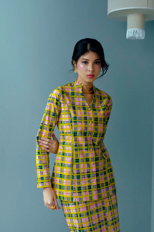 SADIA Checkered Kebaya Set in Neon