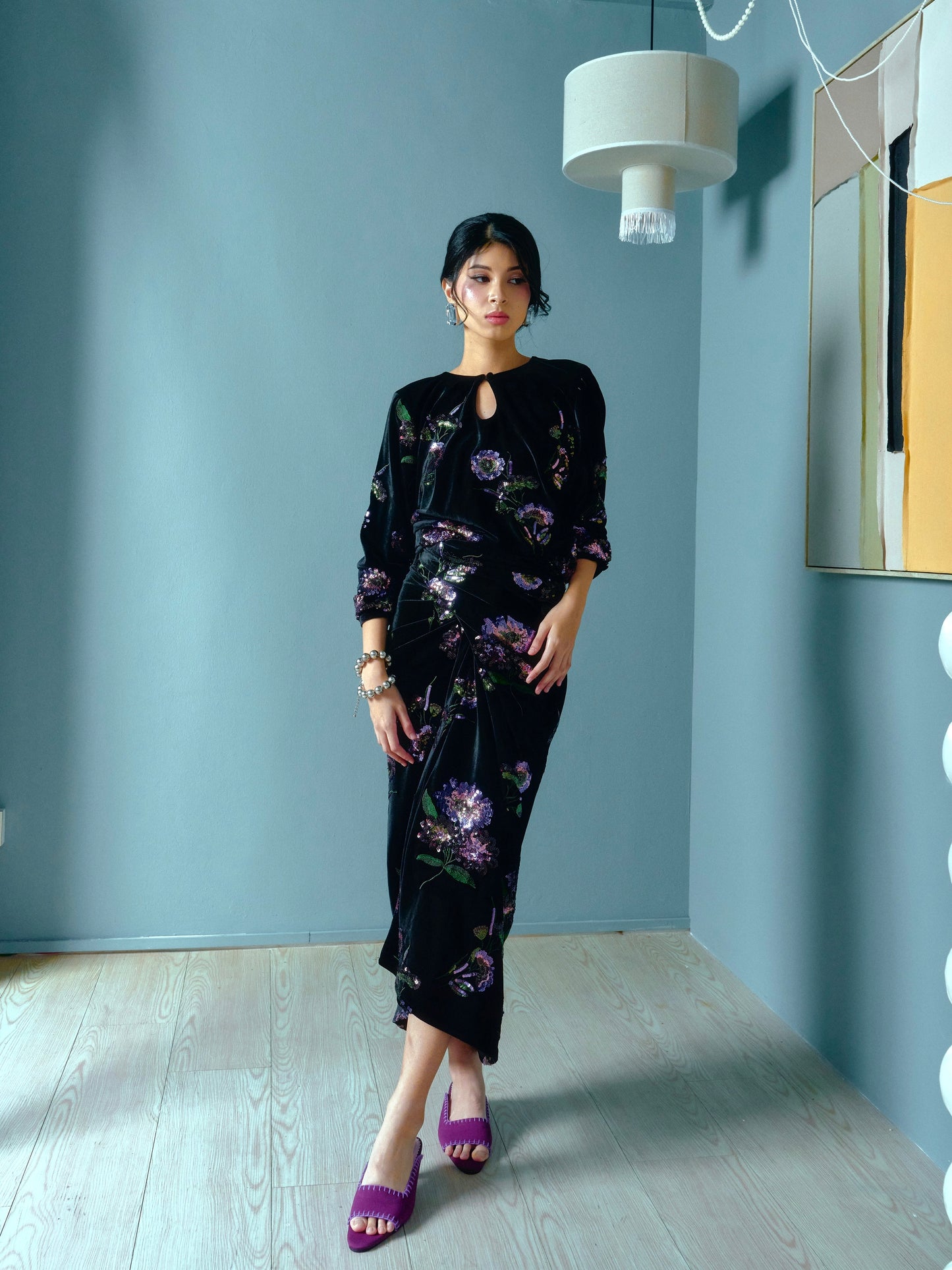KEYA Velvet Sequin Set in Black