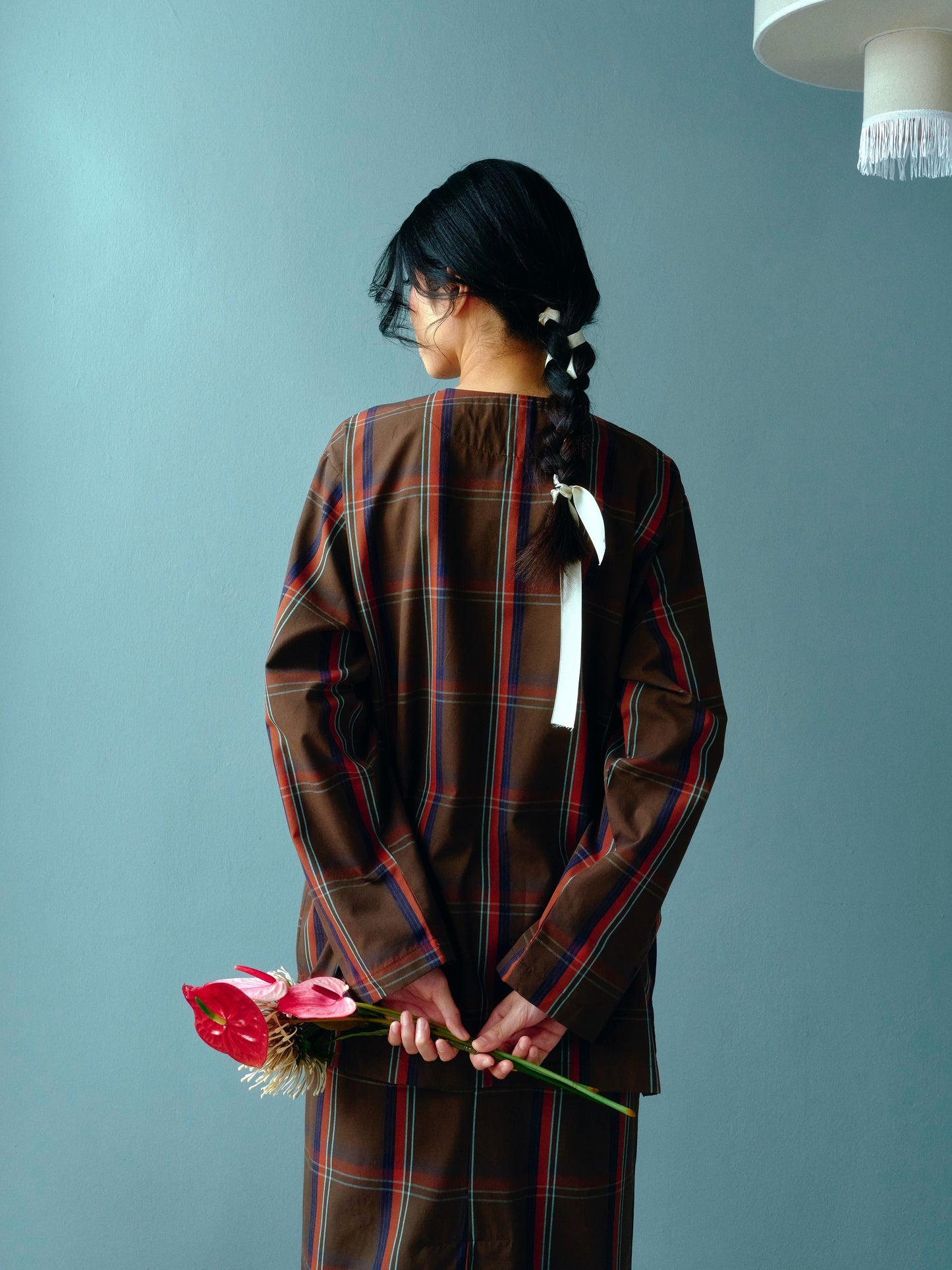 KAVYA Checkered Kurung Set in Dark Brown
