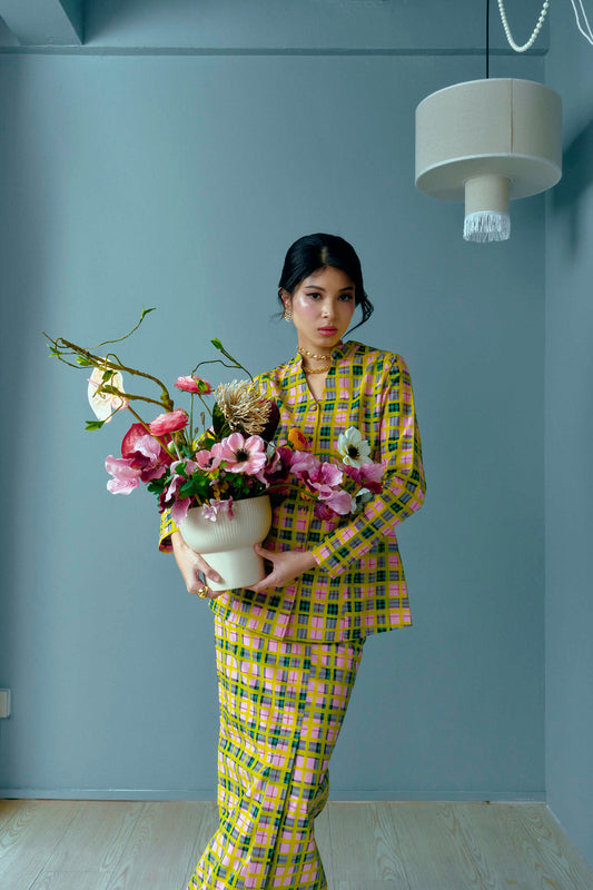 SADIA Checkered Kebaya Set in Neon