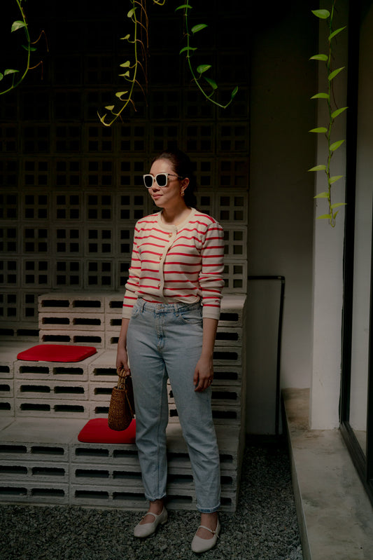 Marie Cardigan in Red/White