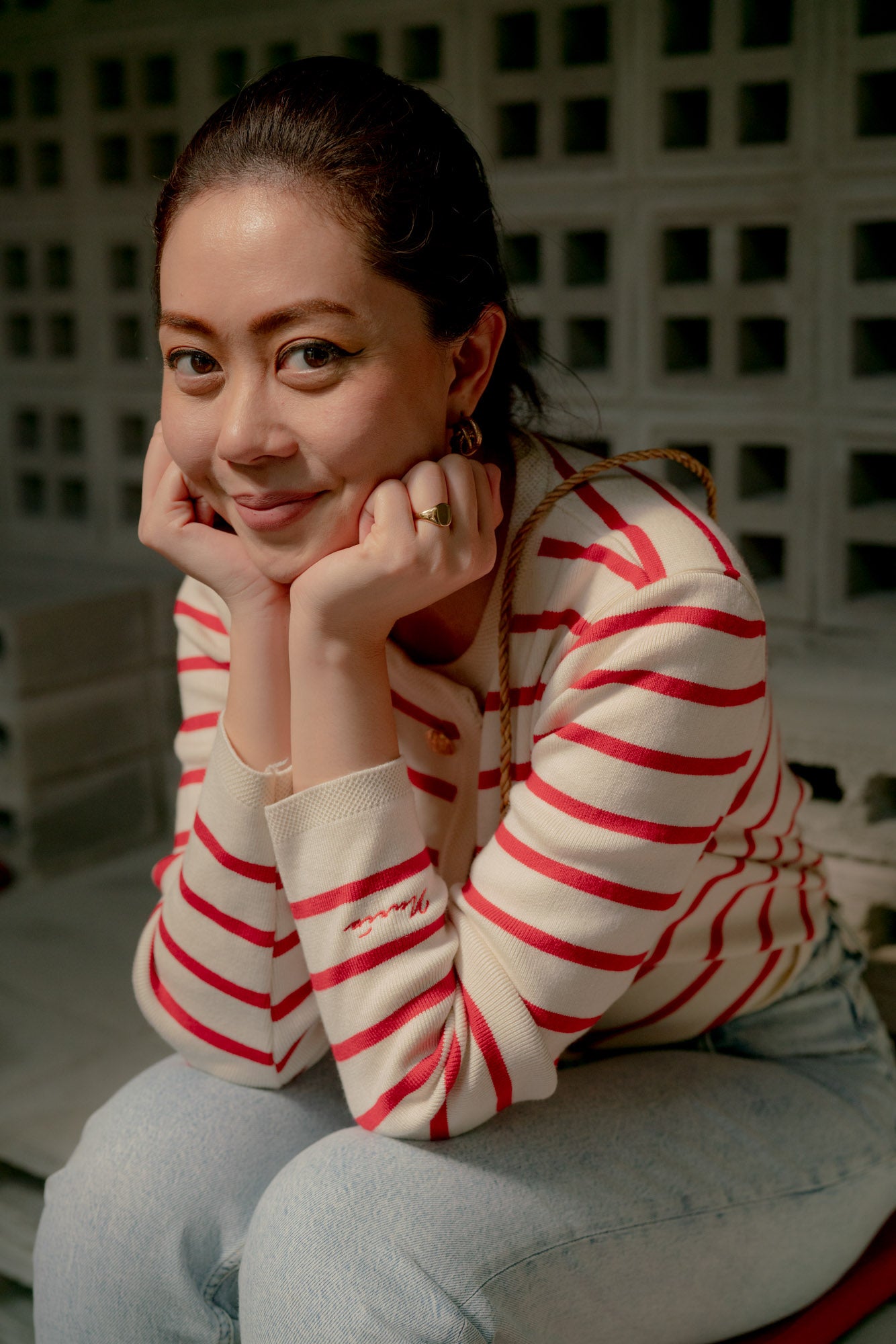 Marie Cardigan in Red/White