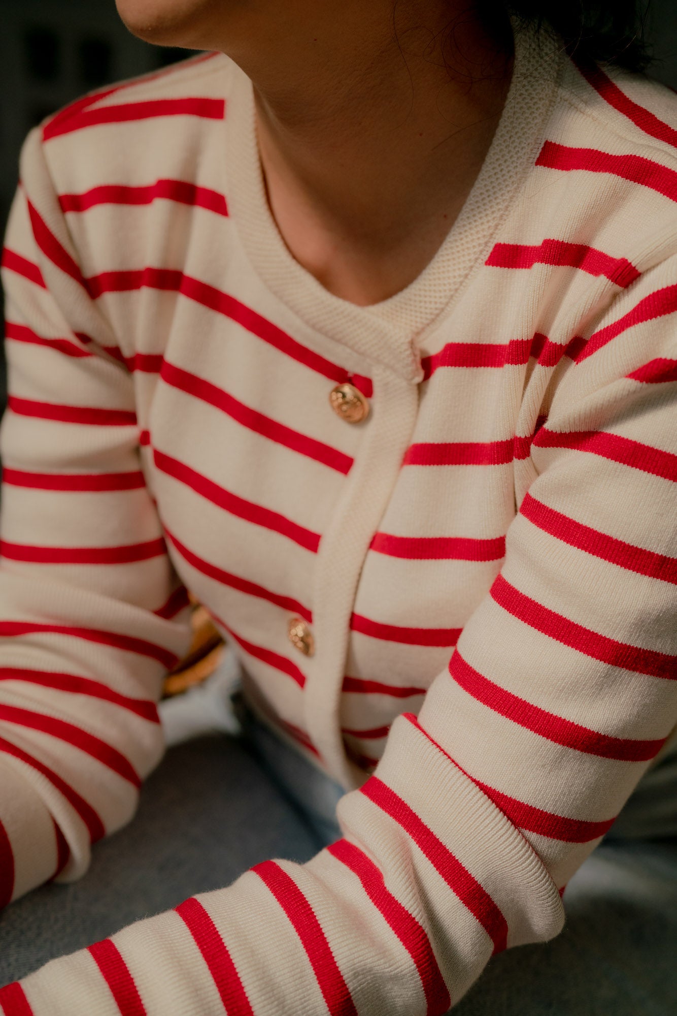 Marie Cardigan in Red/White