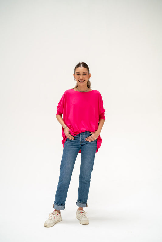 Ezra Batwing Top in Fuschia