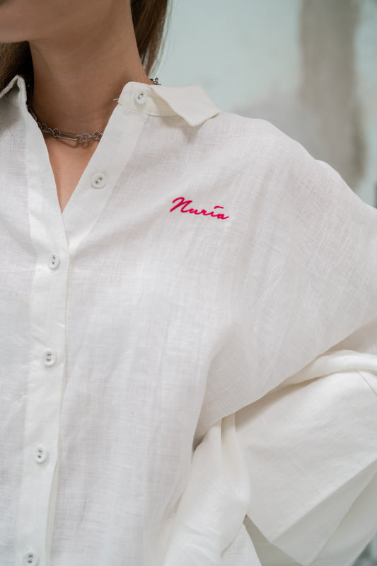 Chloe Linen Batwing Shirt in White