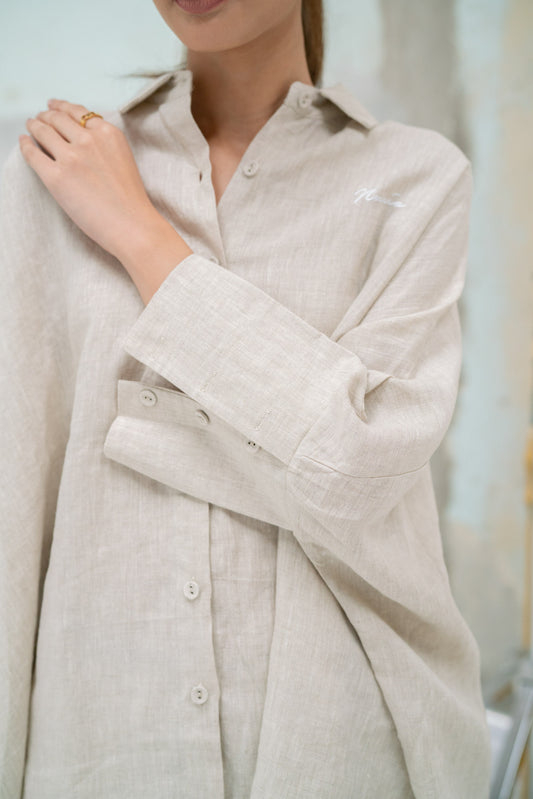 Chloe Linen Batwing Top in Sand