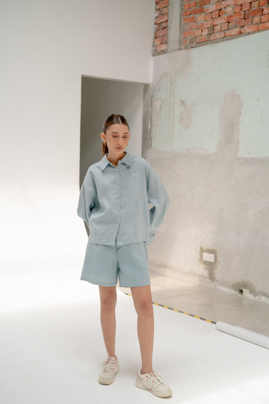 Avi Linen Shirt in Dusty Blue