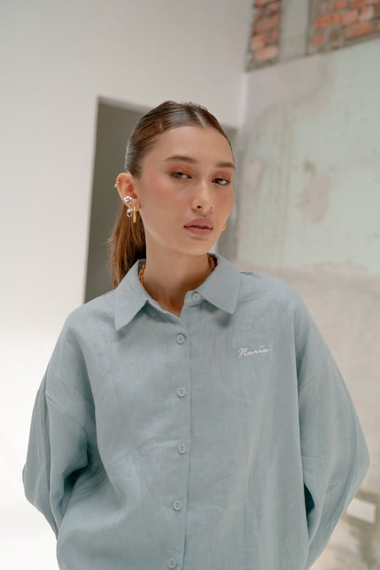 Avi Linen Shirt in Dusty Blue