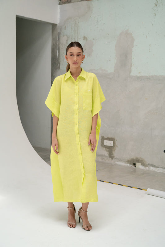 Hailey Linen Dress in Lime