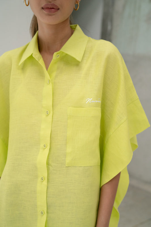 Hailey Linen Dress in Lime