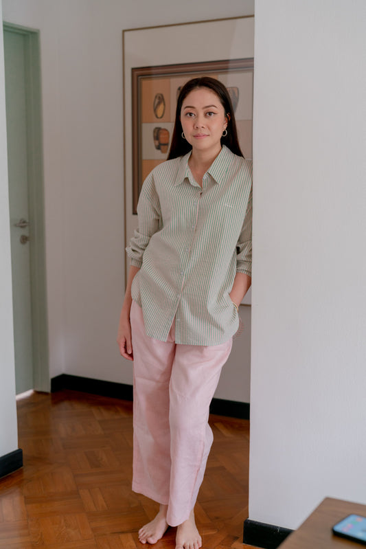 Serena Stripe Shirt in Green / Pink