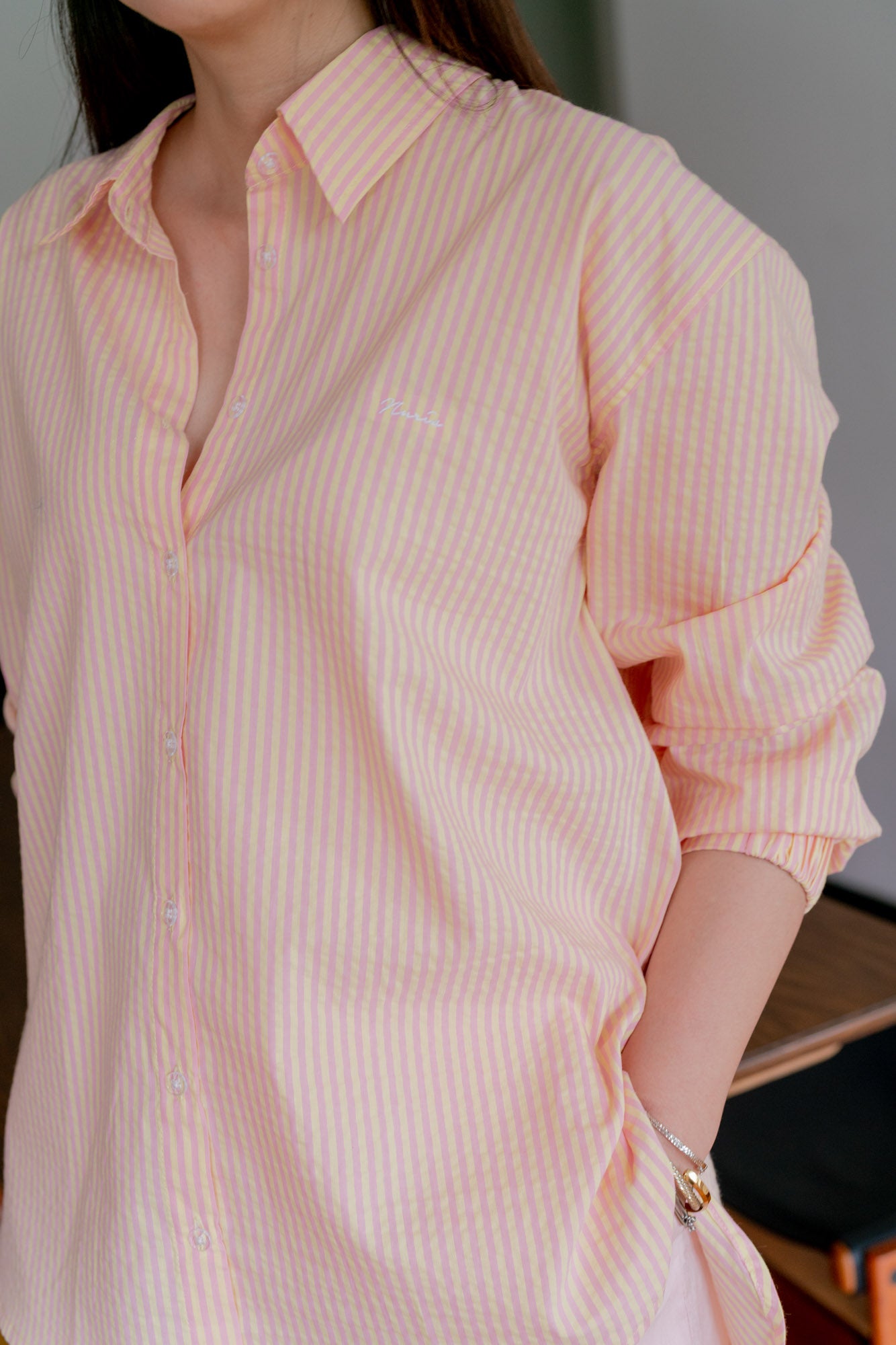 Serena Stripe Shirt in Pink Orange / Yellow