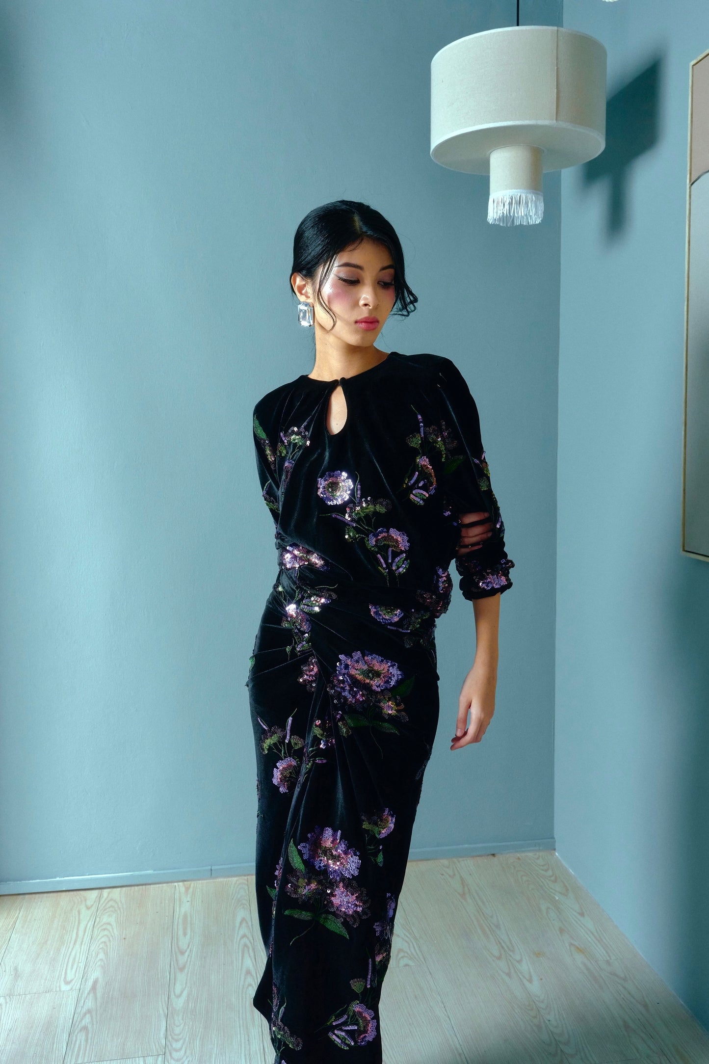 KEYA Velvet Sequin Set in Black