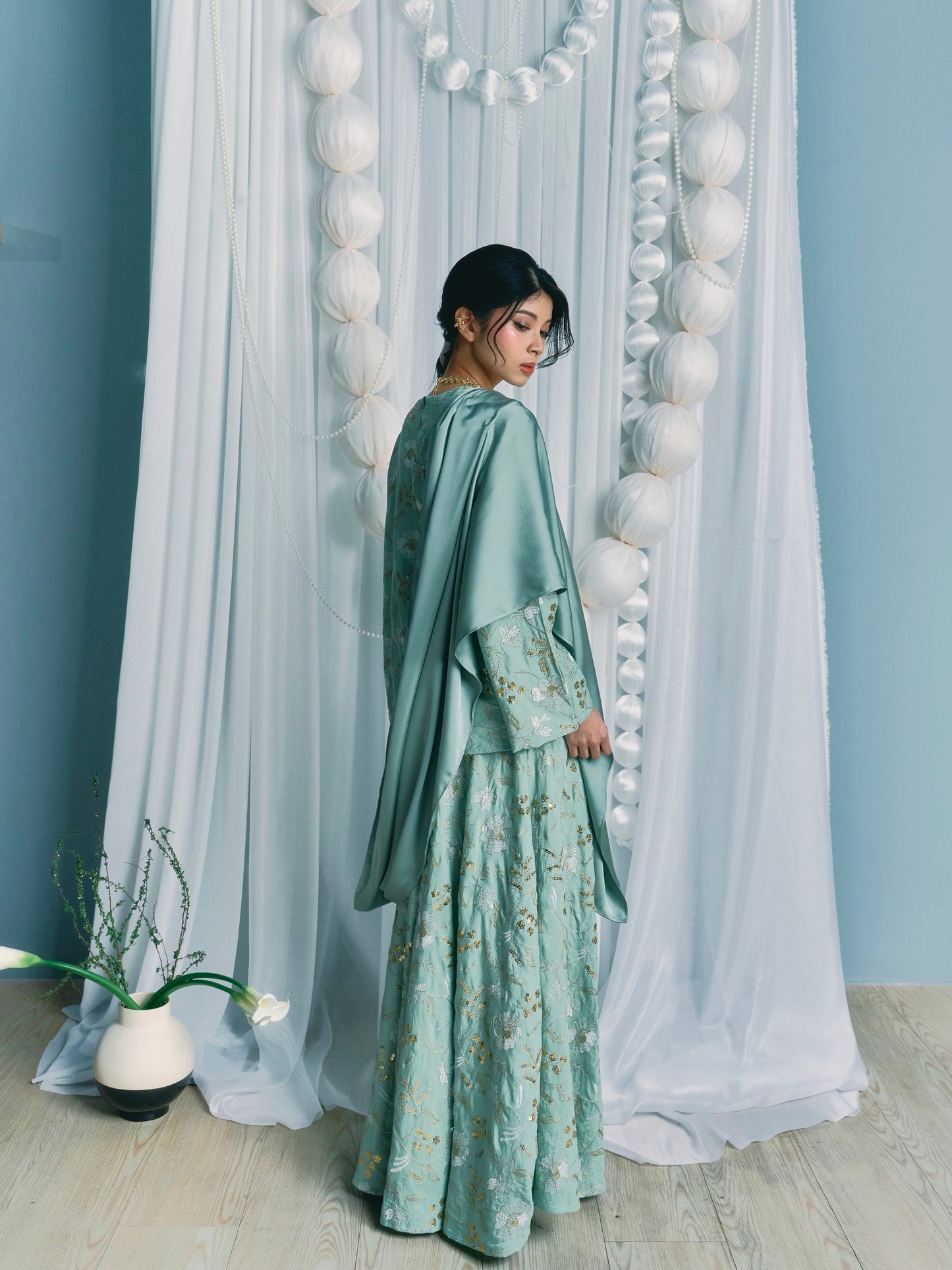 AANYA Lengha Set in Sage Green
