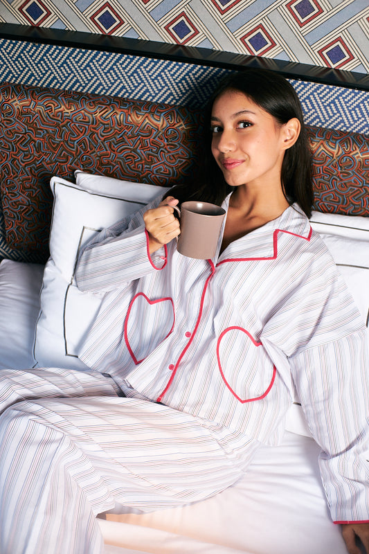 Donna Heart Pocket Striped Pyjama Set