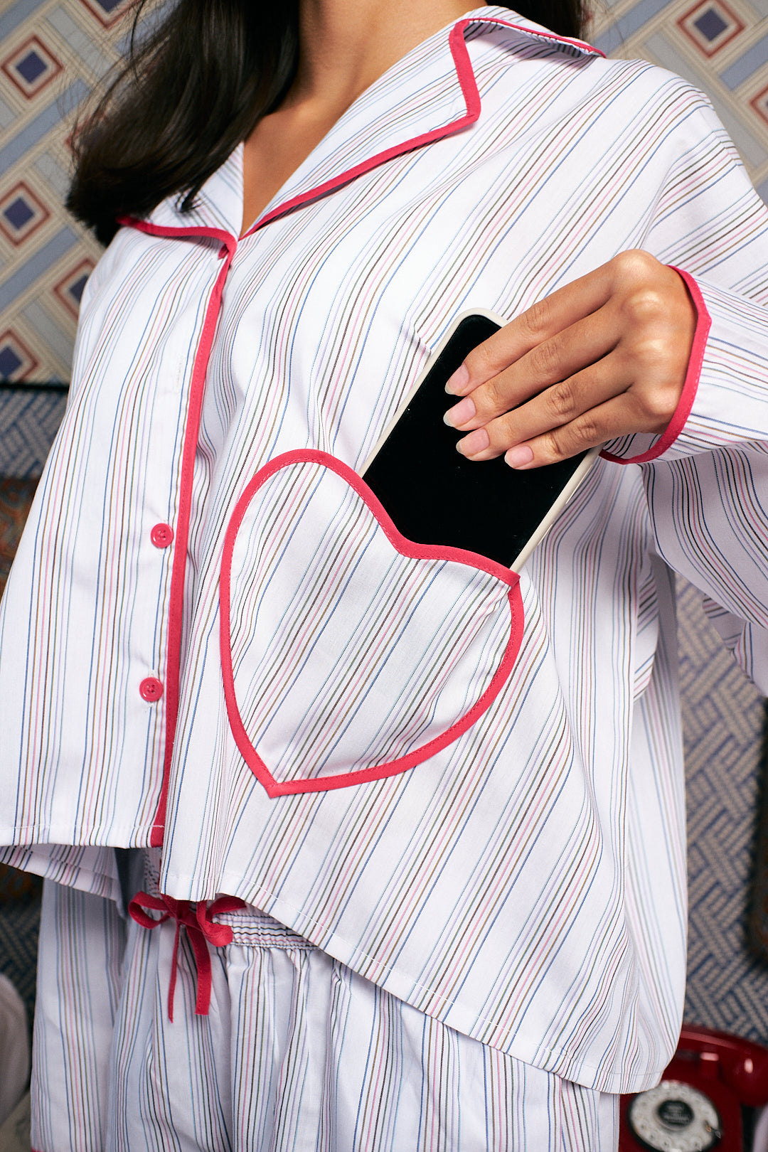 Donna Heart Pocket Striped Pyjama Set