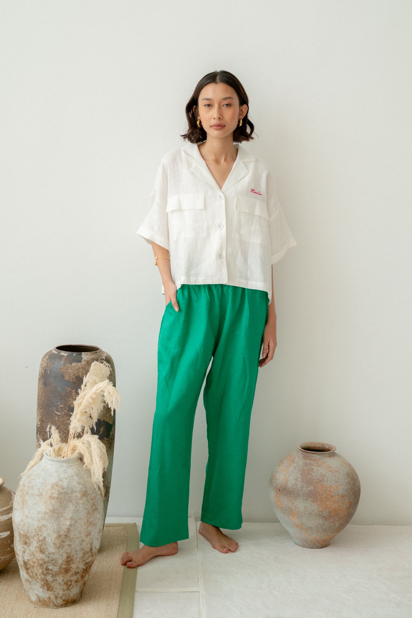 Zoe Linen Pants in Green