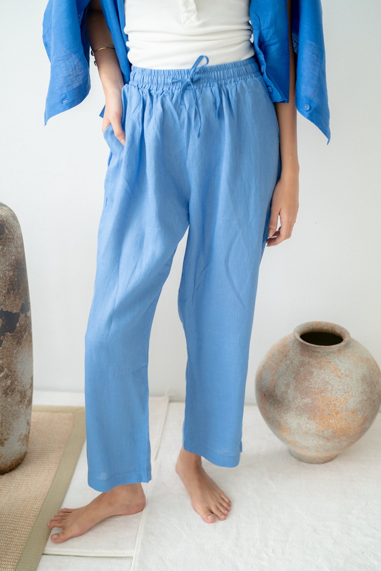 Zoe Linen Pants in Cerulean Blue