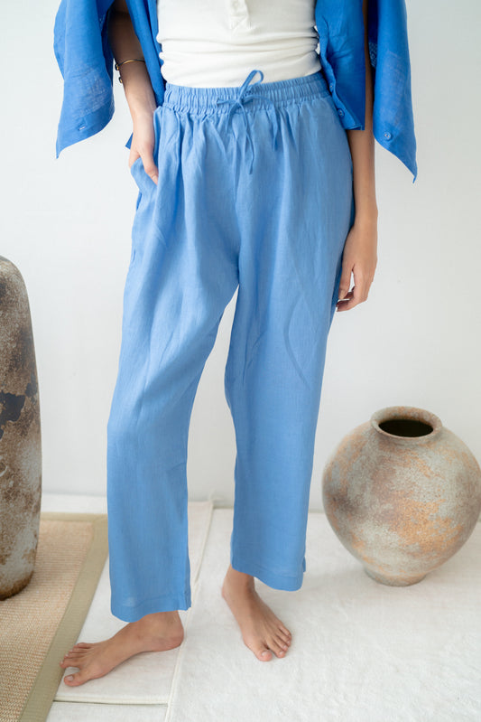 Zoe Linen Pants in Cerulean Blue