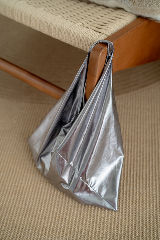 Origami Market Bag in Metallic Gunmetal