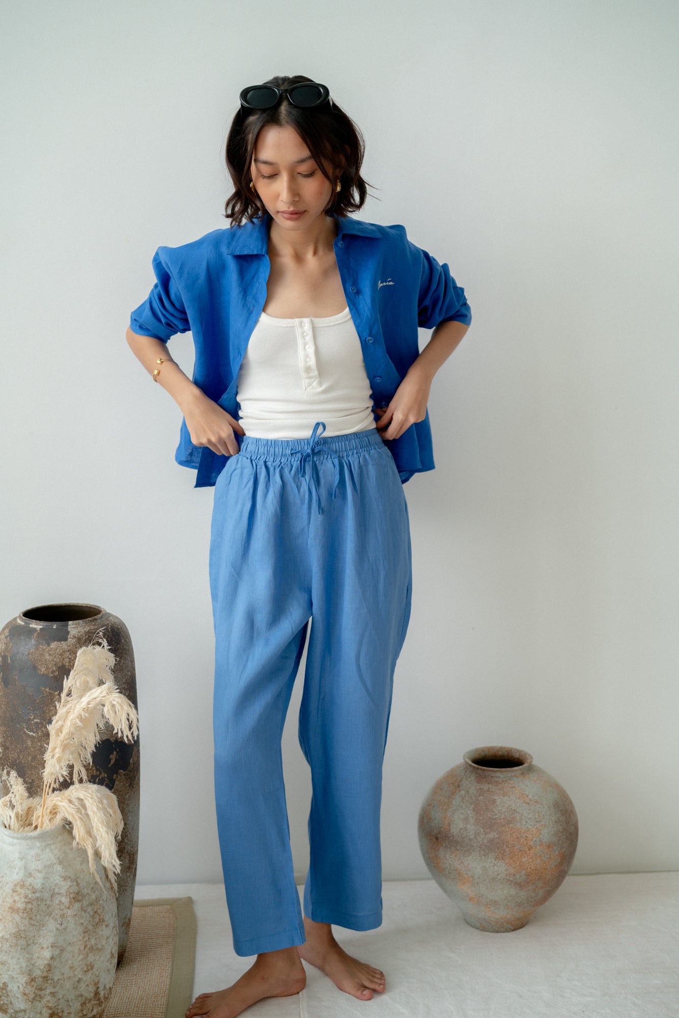 Zoe Linen Pants in Cerulean Blue