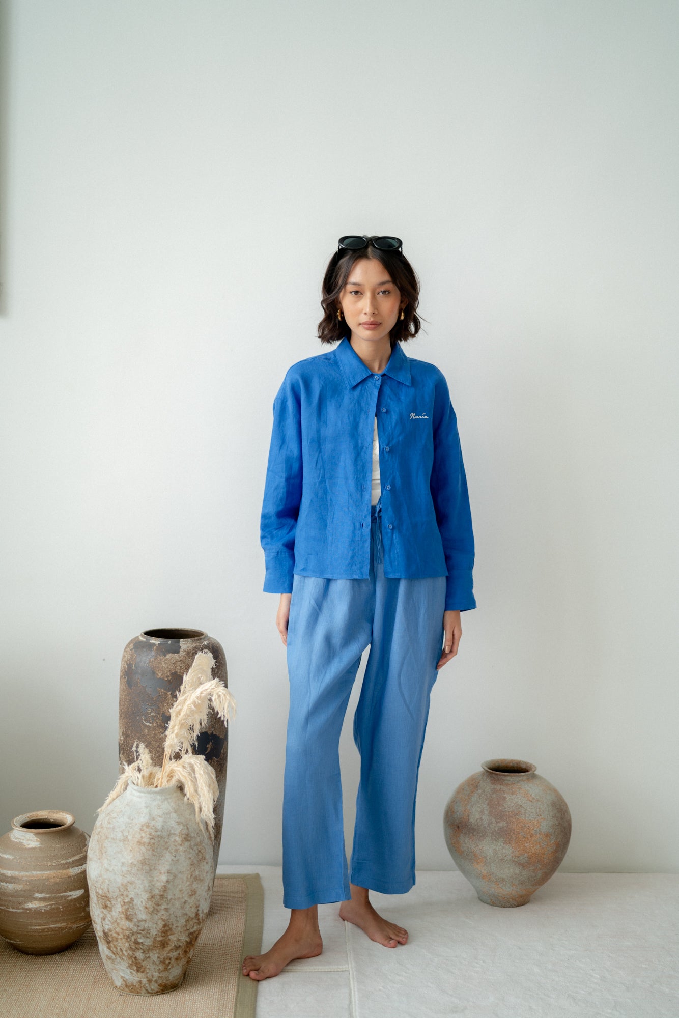 Zoe Linen Pants in Cerulean Blue