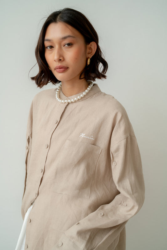 Marcella Button Sleeves Top in Sand